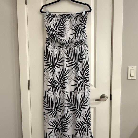 Mossimo Bamboo Leaf Print Strapless Dress White/Black XXL - Picture 3 of 10
